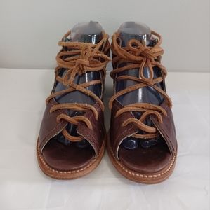 FREEBIRD Steven Peace lace-up Boho Heel sandal Brown/Burg leather women's size 8